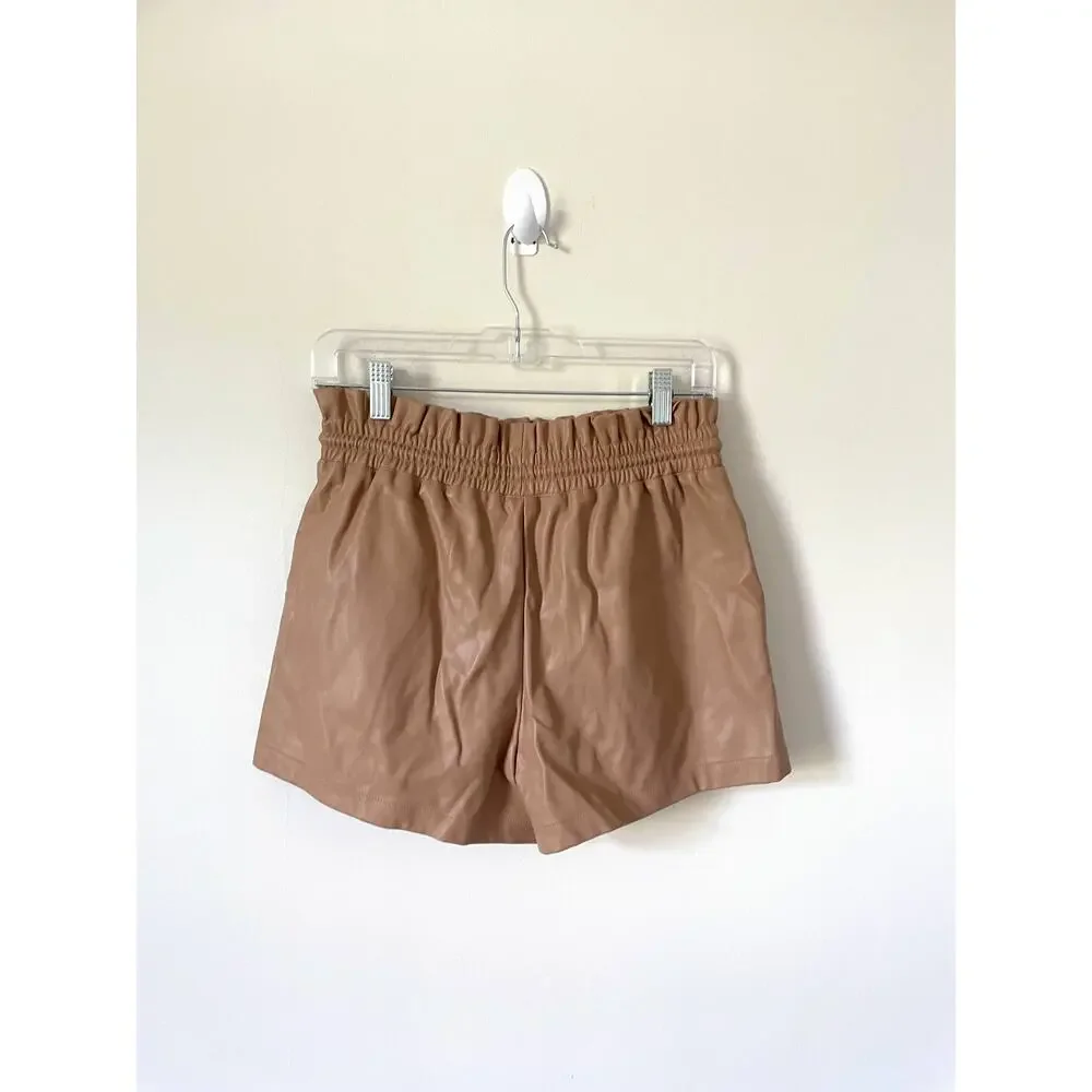 Olivaceous Faux Vegan Leather Elastic Waist Shorts Tan Size Medium NEW